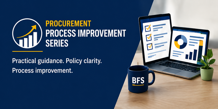 Decorative image of the procurement process improvement series computer with coffee mug